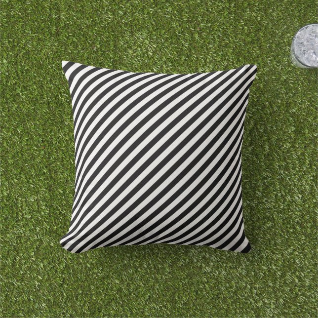 Elegant Black & White Stripes Pattern Cushion (Grass)