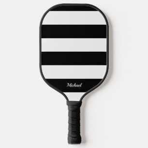 Elegant Black & White Stripes Striped Pickleball Paddle