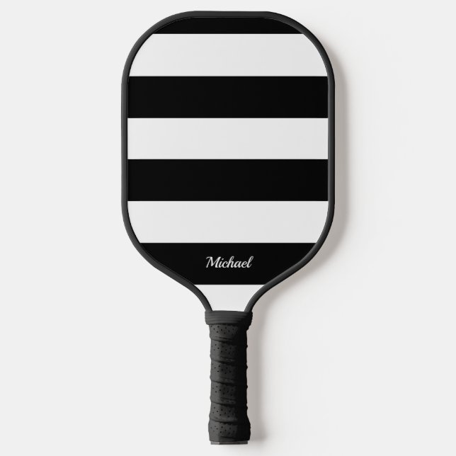 Elegant Black & White Stripes Striped Pickleball Paddle (Front)