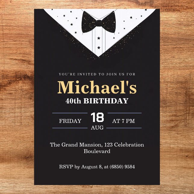 Elegant Black & White Suit Men's 40th Birthday Invitation (Creator Uploaded)