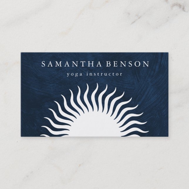 Elegant Black & white Sun Logo Yoga Business Card (Front)
