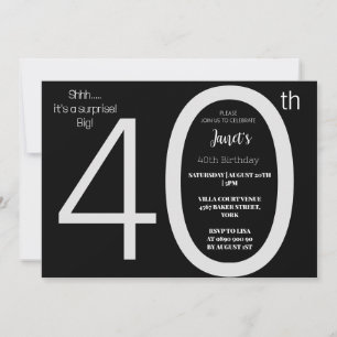 Elegant Black & White Surprise forty Birthday  Invitation