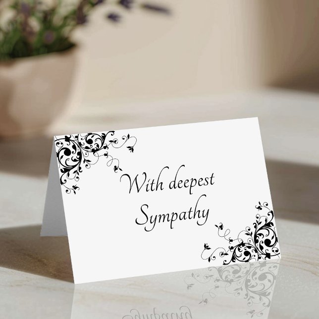 Elegant Black & White Swirls Sympathy Card (Creator Uploaded)