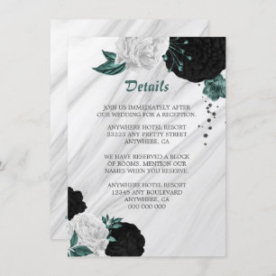 Elegant black white & teal flowers details enclos enclosure card