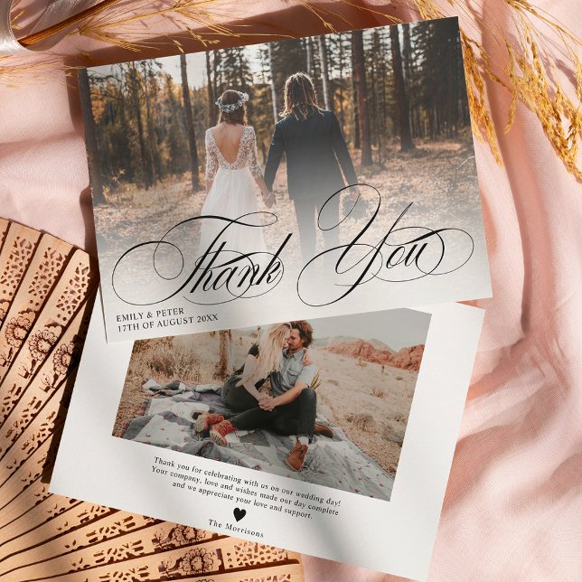 Elegant black white thank you 2 photos wedding  (Elegant black white thank you 2 photos wedding )