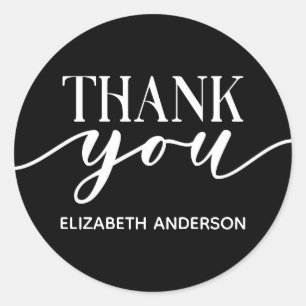 Elegant Black White Thank You Classic Round Sticker