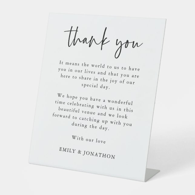 Elegant Black White Thank You Letter Wedding Pedestal Sign (Front)