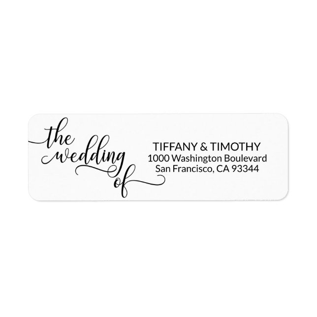 Elegant Black White THE WEDDING OF Return Address Label (Front)