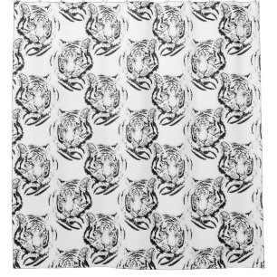 Elegant Black & White Tiger Head Print Design Shower Curtain