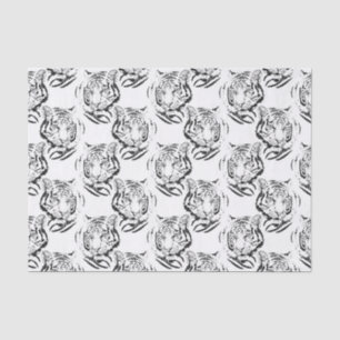 Elegant Black & White Tiger Head Print Design Tissue Paper