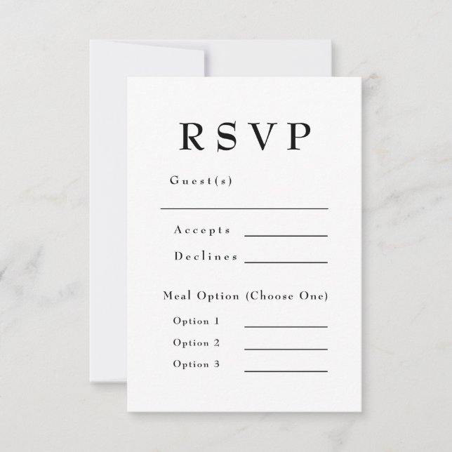 Elegant Black & White Timeless Wedding RSVP Card (Front)
