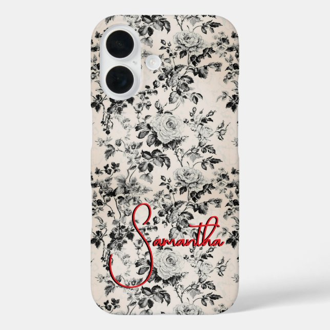 Elegant black white toile red monogram  Case-Mate iPhone case (Back)