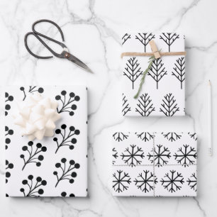 Elegant Black & White Trendy Christmas Pattern Wrapping Paper Sheet