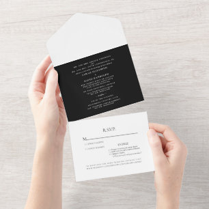 Elegant Black & White Two Venue Simple All In One Invitation