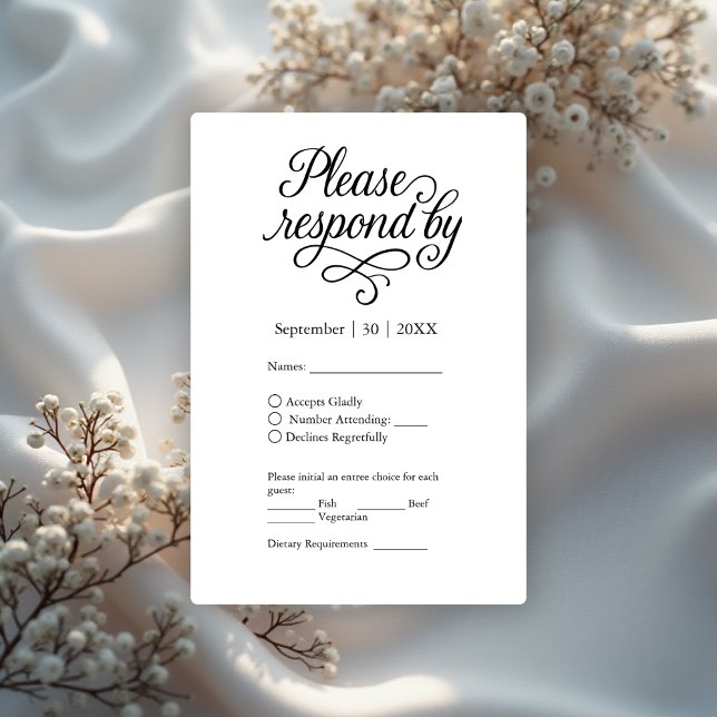elegant black & white typography charm  RSVP card (Creator Uploaded)