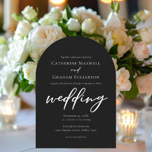 Elegant Black White Typography Formal Arch Wedding Invitation