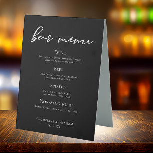 Elegant Black White Typography Wedding Bar Menu