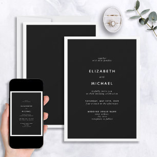 Elegant Black & White Typography Wedding Invitatio Invitation