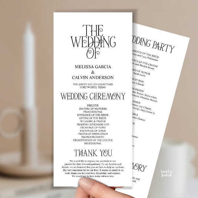 Elegant Black White Typography Wedding Program (Elegant Black and White Typography Modern Romantic Wedding Program Card)
