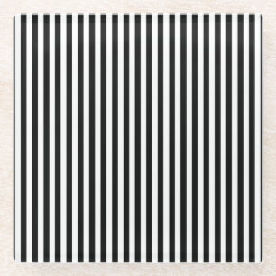 Elegant Black White Vertical Lines Geometric Glass Coaster