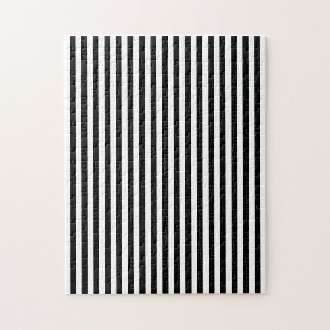 Elegant Black White Vertical Lines Geometric Jigsaw Puzzle (Vertical)