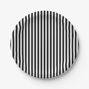 Elegant Black White Vertical Lines Geometric Paper Plate