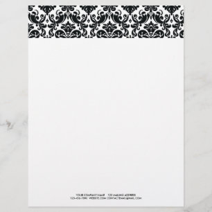 Elegant Black White Vintage Damask Pattern Customized Letterhead