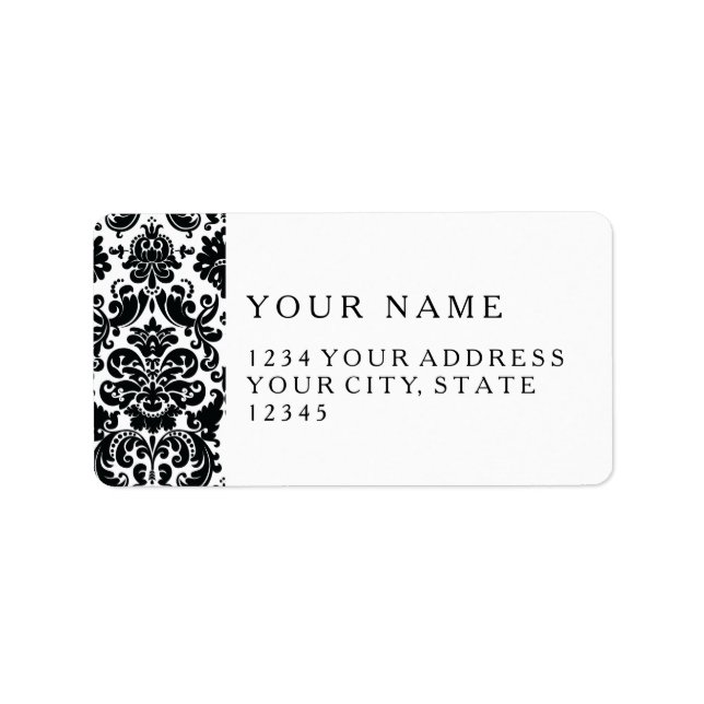 Elegant Black White Vintage Damask Pattern Label (Front)