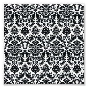 Elegant Black White Vintage Damask Pattern Photo Print