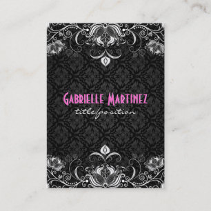 Elegant Black & White Vintage Floral Swirls Business Card