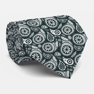 Elegant Black & White Vintage Paisley Pattern Tie