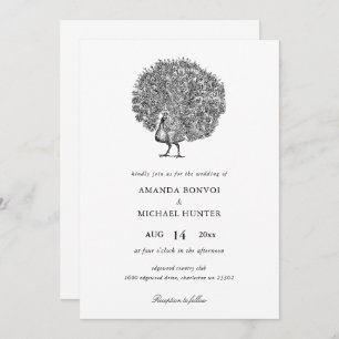Elegant Black White Vintage Peacock Invitation