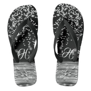 Elegant Black White Water Bubbles Thongs