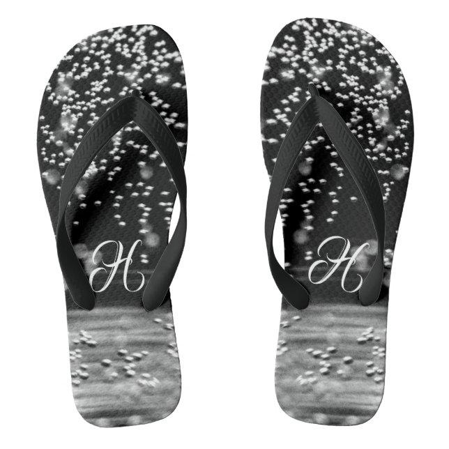 Elegant Black White Water Bubbles Thongs (Footbed)