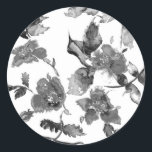 Elegant black white watercolor floral classic round sticker<br><div class="desc">Elegant black white watercolor floral</div>