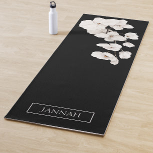 Elegant Black White Watercolor Floral Yoga Mat