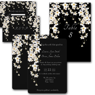Elegant Black & White Watercolor Flowers Invitation