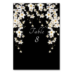 Elegant Black & White Watercolor Flowers Table Number
