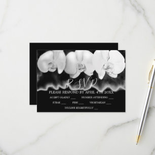 Elegant Black white watercolor orchids RSVP Card