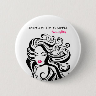 Elegant Black White Wavy Hairstyle Hair Extensions 6 Cm Round Badge