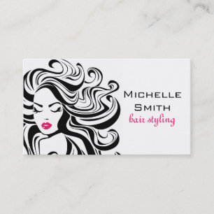 Elegant Black White Wavy Hairstyle Hair Extensions Business Card