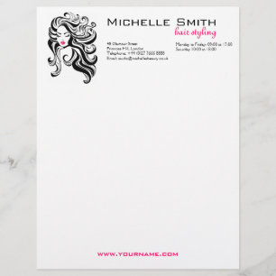 Elegant Black White Wavy Hairstyle Hair Extensions Letterhead Design