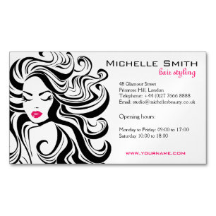 Elegant Black White Wavy Hairstyle Hair Extensions Magnetic Business Card