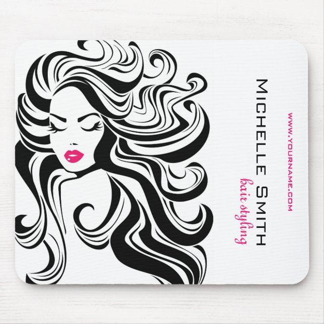Elegant Black White Wavy Hairstyle Hair Extensions Mouse Pad (Front)