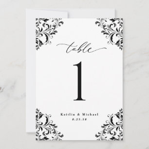 Elegant Black White Wedding 5x7 Table Number Cards