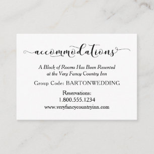 Elegant Black & White Wedding Accommodations Enclosure Card