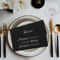 Elegant Black & White Wedding Dinner Menu Card
