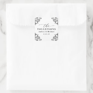 Elegant Black & White Wedding Favour Square Sticke Sticker