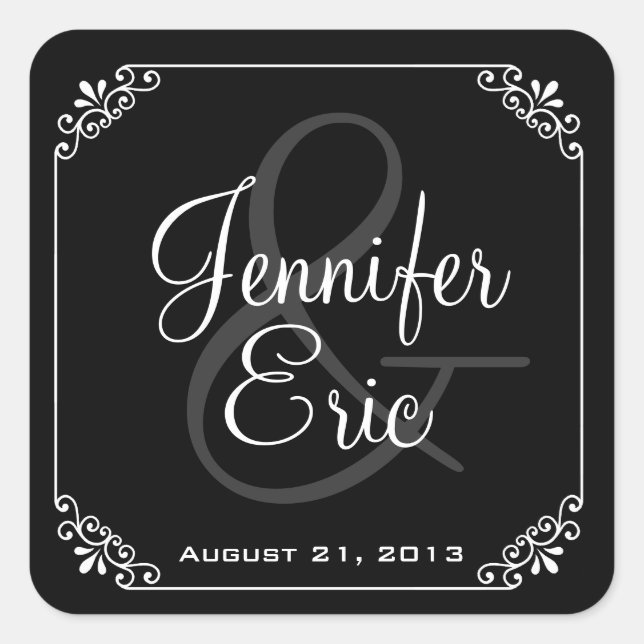 Elegant Black & White Wedding Favour Sticker (Front)