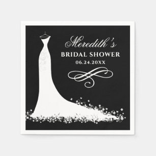 Elegant Black White Wedding Gown Bridal Shower Napkin